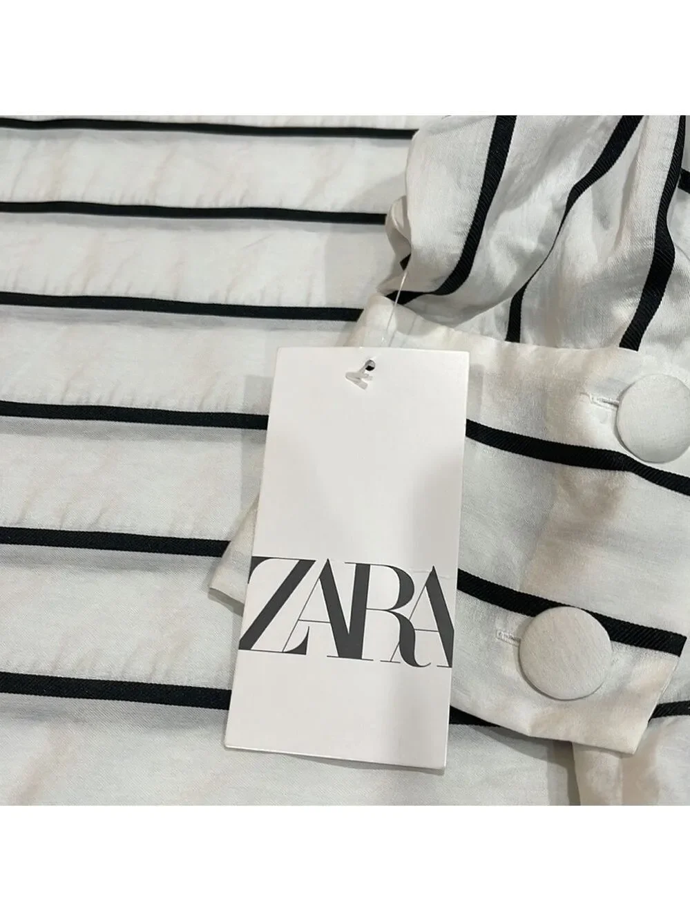 Nwt Zara Black White Stripe Long Puff Sleeve Top SZ S